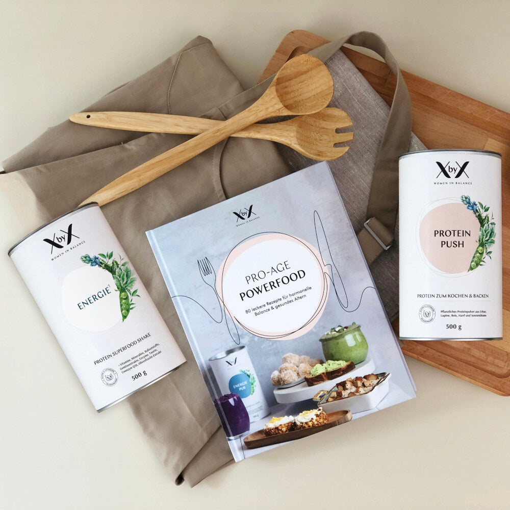 XbyX Gesund Kochen Set Kochbuch Rezepte gesund Wechseljahre Menopause Proteinpulver kochen backen vegan